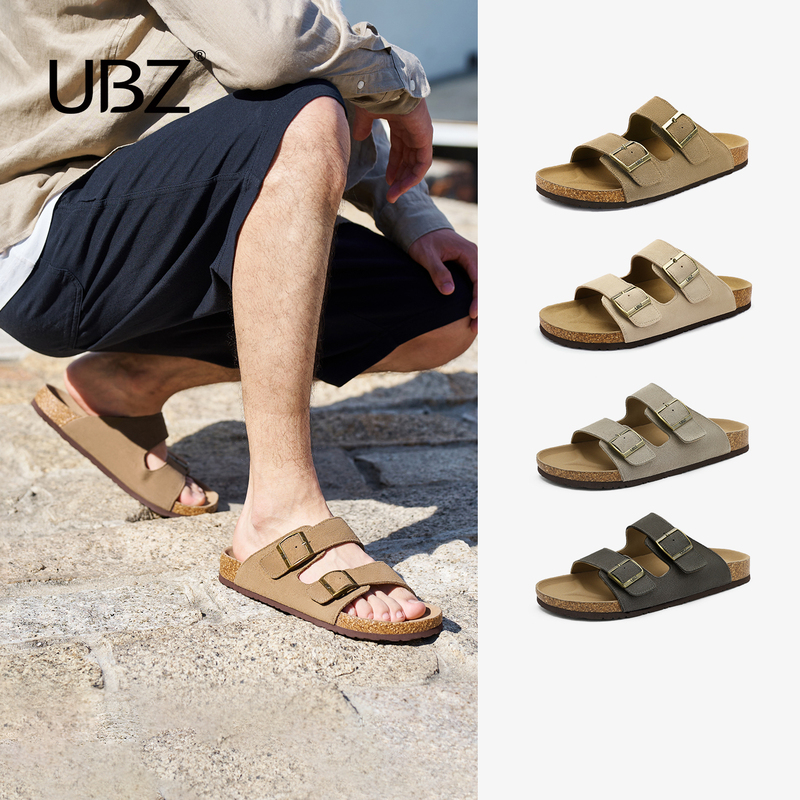 Ubz Wide Version Birkenstock Slippers for Men, Suitable for Outdoor Wear, 2026 Summer Thick-Soled Large Size Birkenstock Cork Sandals, Non-Slip Beach Shoes