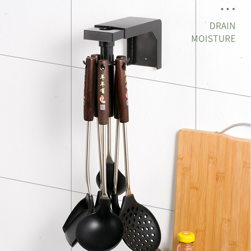 Punch-free kitchen wall storage rack shelf rotating hook spatula spoon kitchen utensils wall-mounted sticky hook