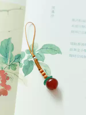 Chrysanthemum original natural jade peach red agate mobile phone pendant mobile phone lanyard bag hanging Chinese style jewelry keychain