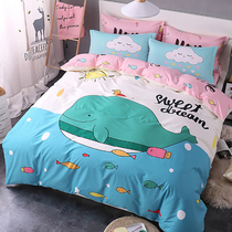 Cartoon bed four-piece cotton cotton boy children quilt cover sheets three sets girl bed hats bedding