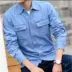 Mùa xuân và mùa thu denim áo dài tay cotton cotton áo khoác denim áo rộng kích thước lớn chất béo quần yếm nam - Cao bồi