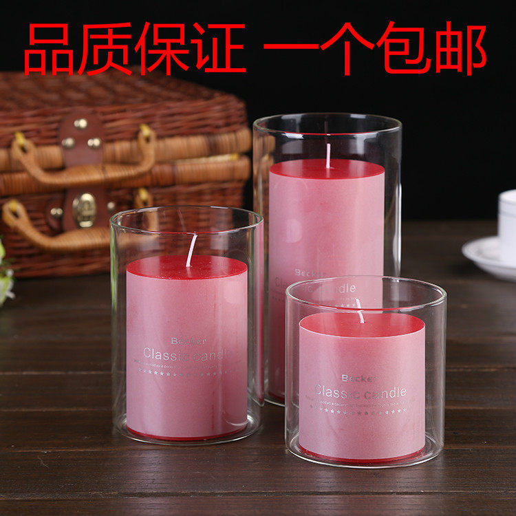European-style creative big candle glass candle holder romantic cylindrical smokeless and tasteless wedding wedding red candle cup holder