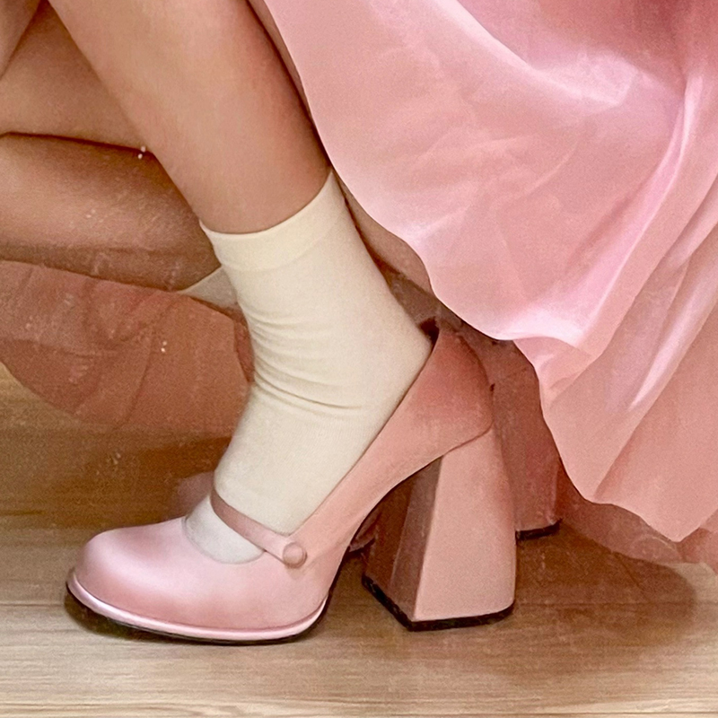 Barbie Shoes Pink Chunky Heel Mary Jane High Heels Women's 2026 Spring New Round Toe Retro French Platform Shoes