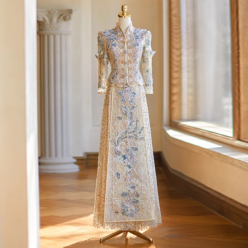 Xiuhe Wedding Dress 2026 New Style Blue Toast Dress New Chinese Style Wedding Gown High-End Wedding Dress Plus Size Dress