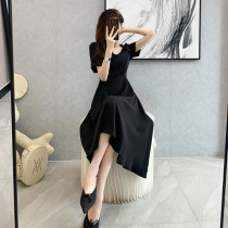 Big Code Womens Dress Code Style Retro First Love Black Tandem Dress Fat Mm Summer Sensible Slim Collection Waist Reduction Gentle Fairy Skirt