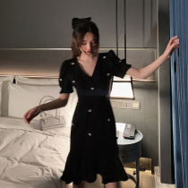 Big Code Temperament Style Tea Chic Chic Black Dress Woman Summer Fat Mm Foreign Air Herben Wind Cover Slim and Dress Slimmer