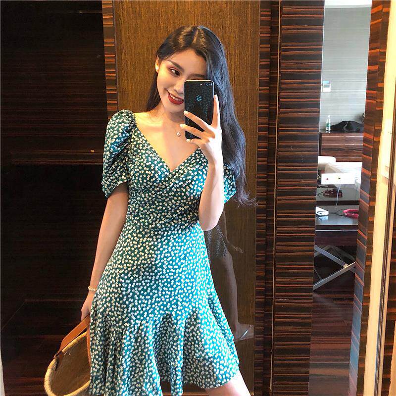 Fat mm super fairy dress sweet French retro gentle floral dress large size female summer design skirt