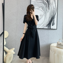 Big code Female dress Fat younger sister to receive waist display slim Yangtresses Dress Dress New micro Fat mm Summer Temperament Little Black Dress