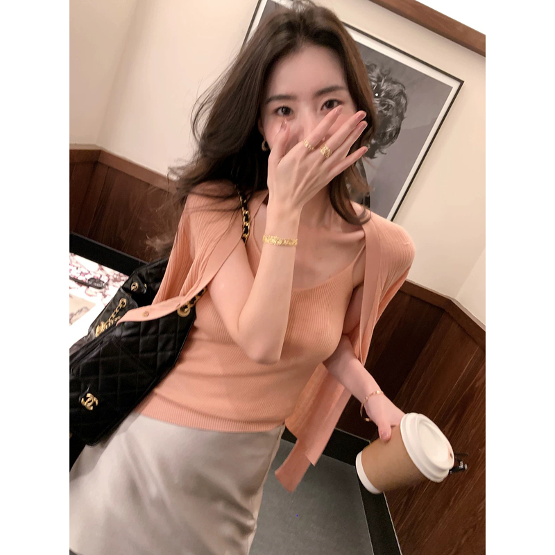 Ls Multi-Color Options! Water-Soluble Wool Knit Suit for Women, 2026 Spring Air-Conditioning Cardigan and Camisole Two-Piece Set