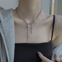 Square brand pearl pendant female necklace niche design Wild choker necklace ins cold style simple light luxury summer