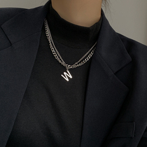 W letter sweater necklace female 2021 New light luxury niche design sense sweater chain female autumn and winter ins tide hip hop