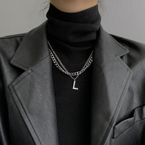 L letter sweater necklace light luxury niche stack wearing sweater chain women autumn and winter double long Joker Cuban chain ins tide