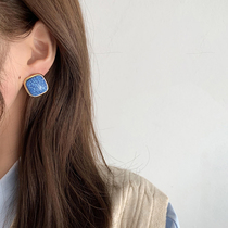 Square resin pattern stud earrings female summer light luxury earrings 2021 New Tide Net red earrings S925 Silver Needle