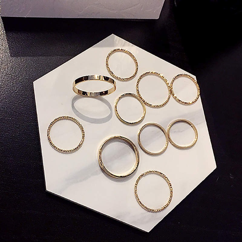 Ten-piece set~Simple stacking ring ultra-fine stacking set Fashion personality ins net red joint tail ring vegetarian ring summer