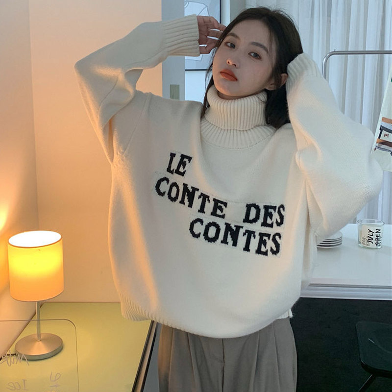 2023 Turtleneck Sweater for Women, New Winter Korean Style Letter Print Pullover, Thickened, Loose, Versatile, and Casual 2023 Turtleneck Sweater for Women, New Winter Korean Style Letter Print Pullover, Thickened, Loose, Versatile, and Casual