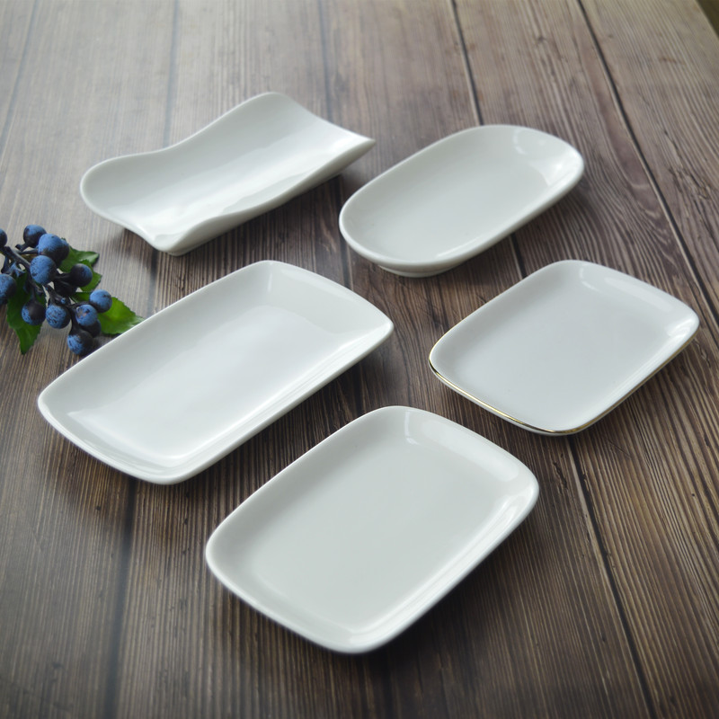Phnom Penh Ceramic Tableware Hotel Disinfection Towel Dish Soap Dish Postpartum Meal Snack Dish Rectangular Small Plate Sushi