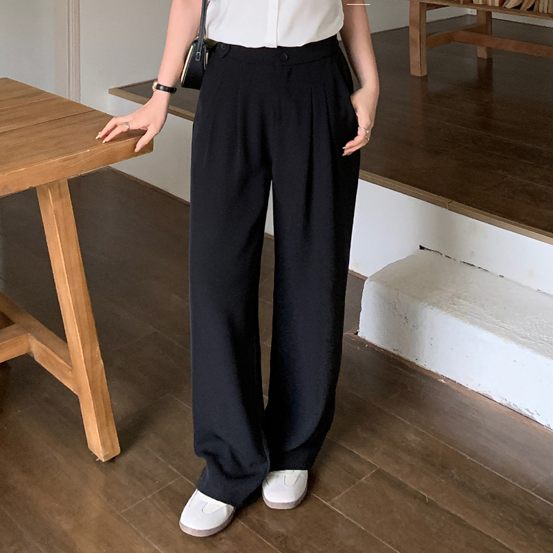Plus-Size Women's Slimming Straight-Leg Double-Button Suit Pants That Don'T Highlight the Crotch Area, Suitable for Commuting and Interviews, Large Size Formal Pants for Women