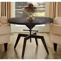 American retro solid wood iron tea table side log living room round table sofa coffee table rotating lifting coffee table
