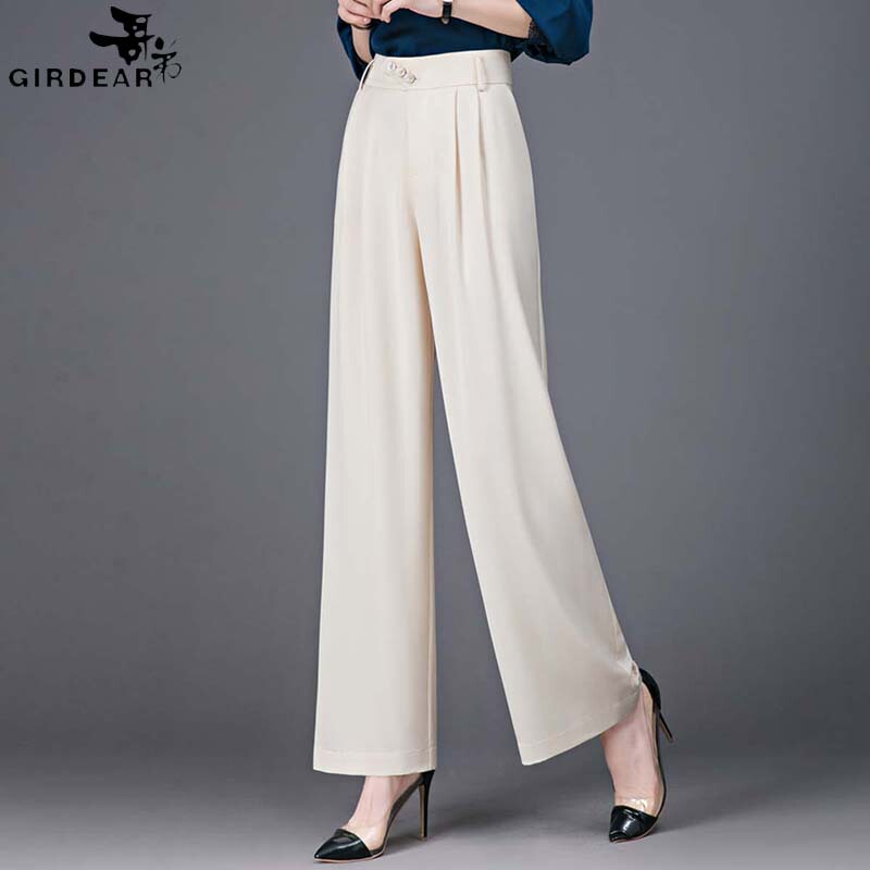 Authentic Ge Di Silk Women's Pants 2026 New Summer Mulberry Silk Crinkled Straight-Leg Wide-Leg Casual Pants with a Cool Drape