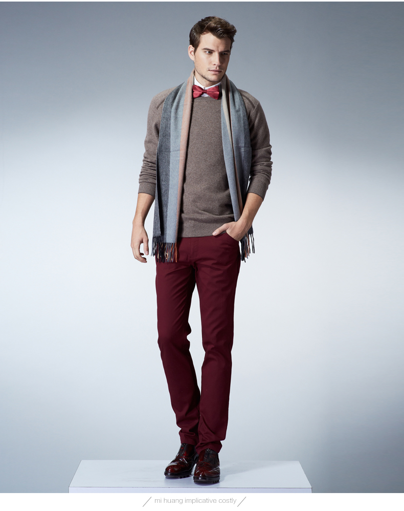 Mihuang mùa thu và mùa đông hoang dã sọc khâu vòng cổ tinh khiết cashmere đáy áo len nam dài tay cashmere áo len nam
