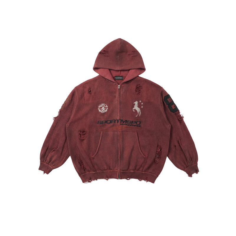 Masonprince* New Year Year of the Horse Limited Edition Distressed Boxy No. 8 Hooded Knit Cardigan Masonprince* New Year Year of the Horse Limited Edition Distressed Boxy No. 8 Hooded Knit Cardigan