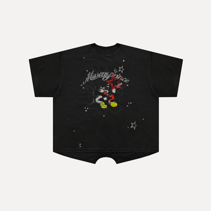 Masonprince* New Year Unfinished Prank Bear Double-Sided Reversible Short Tee