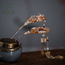 Jis Xiaozhu Bend Liuqu Original Ancient Red Agate Headdress Gorgeous Hairpin Hanfu Tassel Hairpin Women