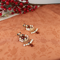 Jis small building red bean Hanfu earrings original exotic natural red agate gorgeous earring studs earrings