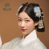 Jis small building silk flower hairclip spring gauze headdress hair accessories Hanfu tassel edge clip four colors optional