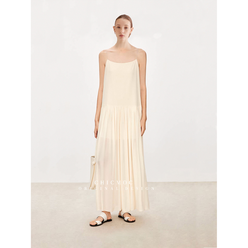 Chicmoc Matte Sand-Washed Silk Sleeveless Suspender Dress Women's Long Holiday Style Elegant Long Dress Chicmoc Matte Sand-Washed Silk Sleeveless Suspender Dress Women's Long Holiday Style Elegant Long Dress