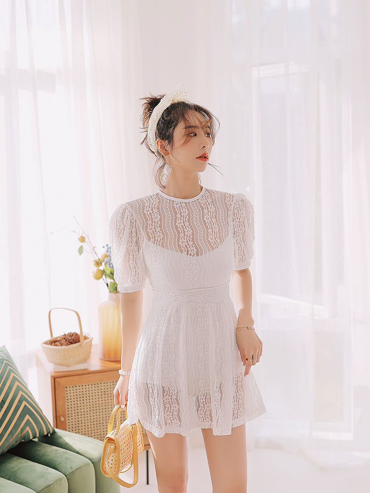Swimsuit female sense large size fat mm belly cover thin conservative dress temperament lace hot spring 2020 new