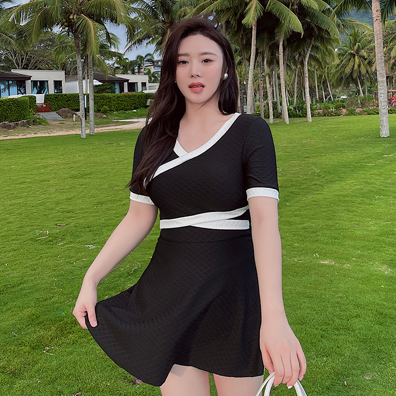 Bourgis swimsuit woman big size weight mm200 catty big breasts with dress style conservative with sleeves cover slim spa