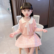 Girls' Bowclothes Clothes Skirt Autumn Winter Suite 2022 New Baby Knit Weaver Dress Dress and Mink Magic