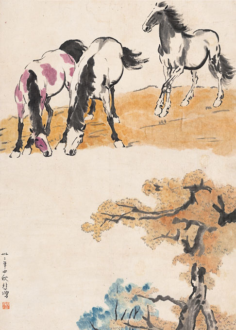 Copy Print Xu Beihong Three Matu 73 7x103cm Paper Ben-Taobao