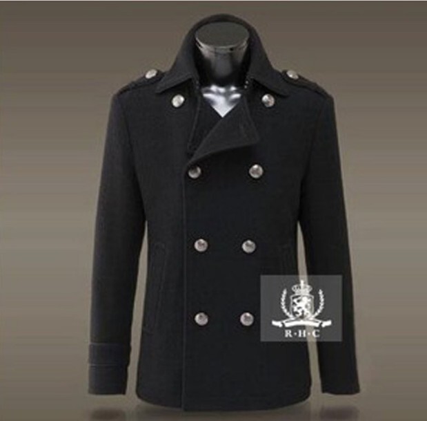 T109 German Military-Style Retro Slim-Fit Double-Breasted Woolen Trench Coat Men's Short Woolen Jacket Trendy