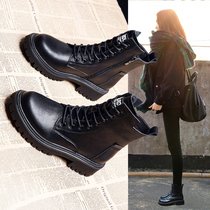 Leather Martin boots female English style 2021 new autumn and winter thick soled versatile black handsome locomotive boots female plus Velvet