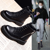 Leather Martin boots female 2021 new autumn and winter flat handsome locomotive boots British style short boots spring and autumn single boots