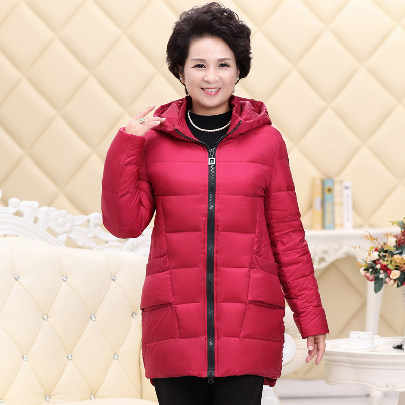 3大码妈妈羽绒服女中长款2019新款中老年过膝羽绒服保暖冬装外套