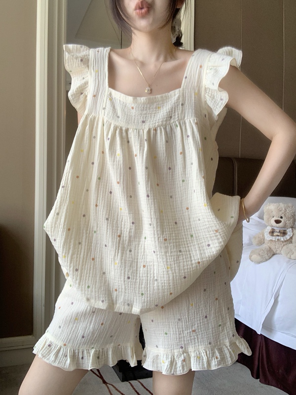 Plus-Size Double-Layer Cotton Gauze Pajamas for Women, Summer 2026 New Japanese-Style Camisole and Shorts Set, Summer Loungewear
