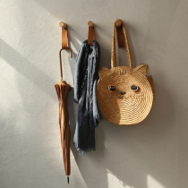 Wall adhesive hook Nordic walnut color coat hook entry coat rack Japanese Beech hook belt single hook