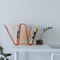Wavy W-shaped acrylic decorative transparent orange Book upright retro portable book magazine containing shelf grey brown