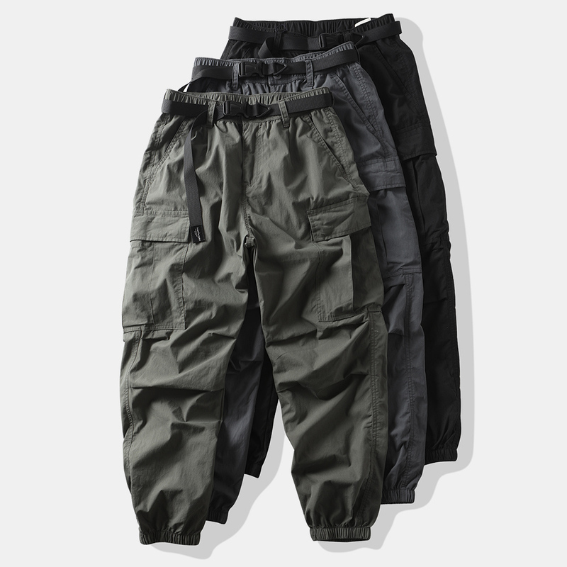 Summer Thin Japanese Retro Loose Wide-Leg Cargo Pants Quick-Drying Multi-Pocket Dad Pants Men's Jogger Casual Long Pants