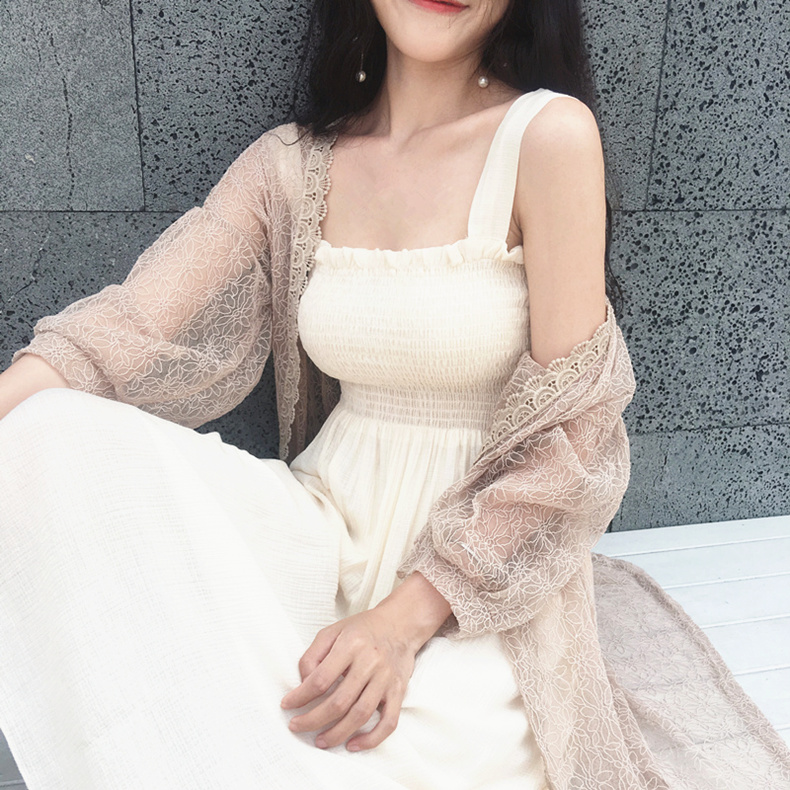Mùa hè 2018 mới lửng thời trang chống nắng quần áo voan dài ren mỏng cardigan ngoài áo điều hòa nữ áo sơ mi trắng nữ