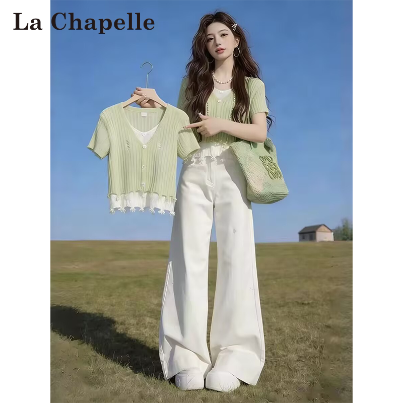 La Chapelle Green Faux Two-Piece V-Neck Short-Sleeve T-Shirt for Women, Spring/Summer 2026 New Style, Very Attractive and Versatile Short Top La Chapelle Green Faux Two-Piece V-Neck Short-Sleeve T-Shirt for Women, Spring/Summer 2026 New Style, Very Attractive and Versatile Short Top