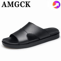 Hong Kong AMGCK slippers mens summer outer wear soft-soled flip-flops genuine leather beach sandals for men trendy