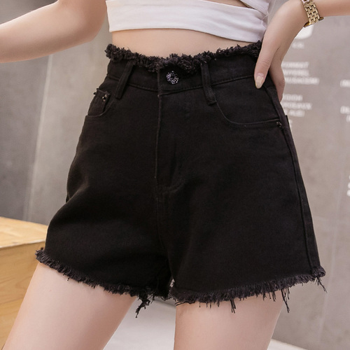 Wool-edged Jeans Super Short Pants, Girls High Waist Pants, New Student Hot Pants, Girls Loose and Elegant Straight Cylinders of the Same Type in 2019