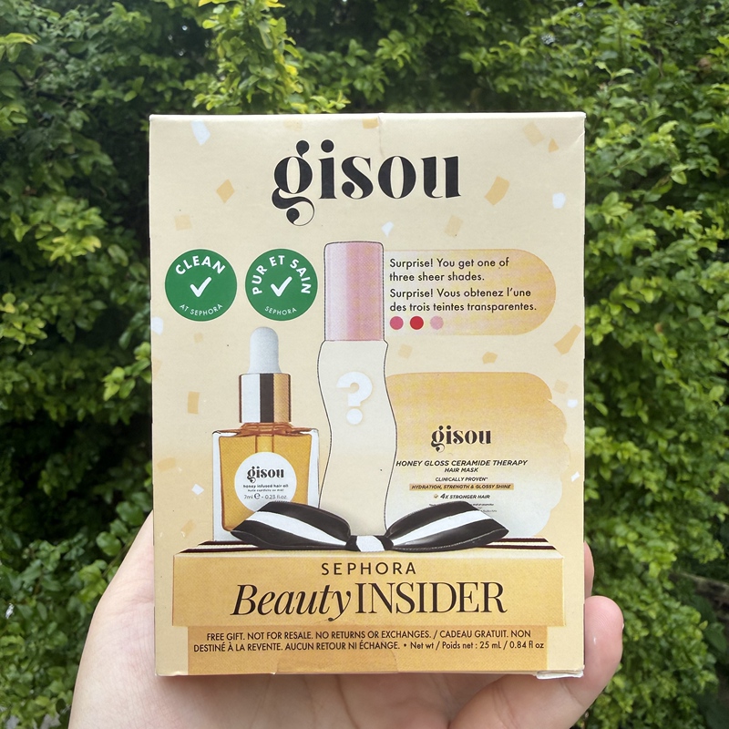 Value Set Blind Box Gisou Lip Gloss Honey Hydrating Lip Oil Full Size + Hair Oil 7ml Honey Hair Mask Sample