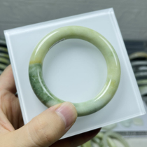 Fine blue field jade old pit material 54 round mouth fat round bar sprinkled with golden and green bracelet