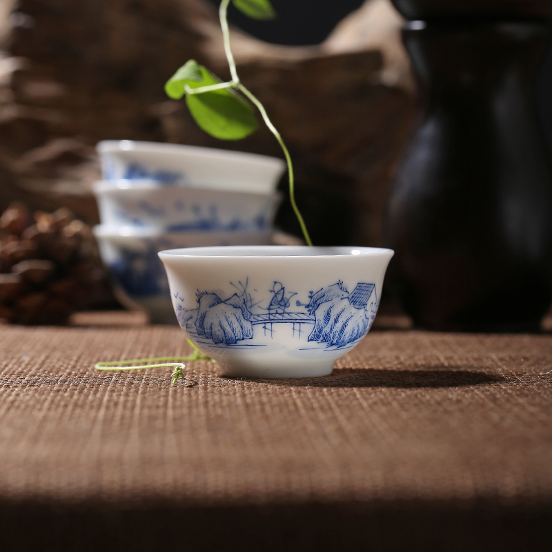 Red leaves the home of kung fu tea set of jingdezhen ceramics under high temperature and fine white porcelain hand - made glaze color landscape tea sets