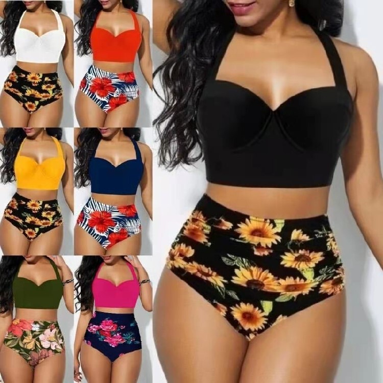2023 New High-Waisted Swimsuit Amazon European and American Sexy Sunflower Bikini Two-Piece Plus Size Swimwear Bikini 2023 New High-Waisted Swimsuit Amazon European and American Sexy Sunflower Bikini Two-Piece Plus Size Swimwear Bikini